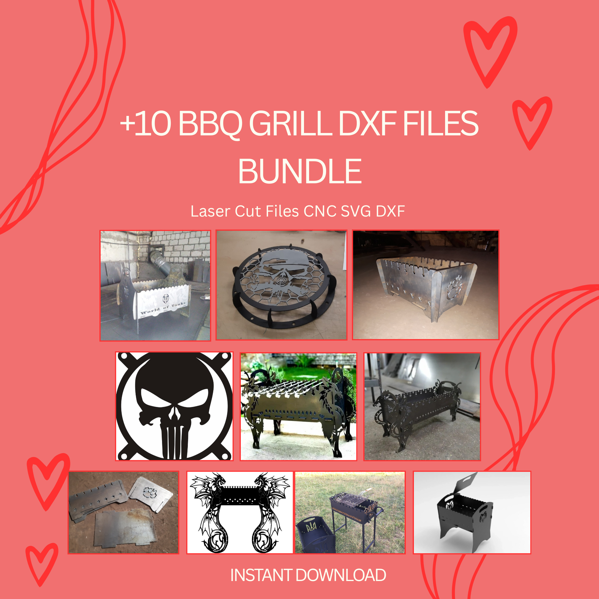 +10 BBQ Grill DXF Files | Metal CNC Plasma Bundle | Instant Download