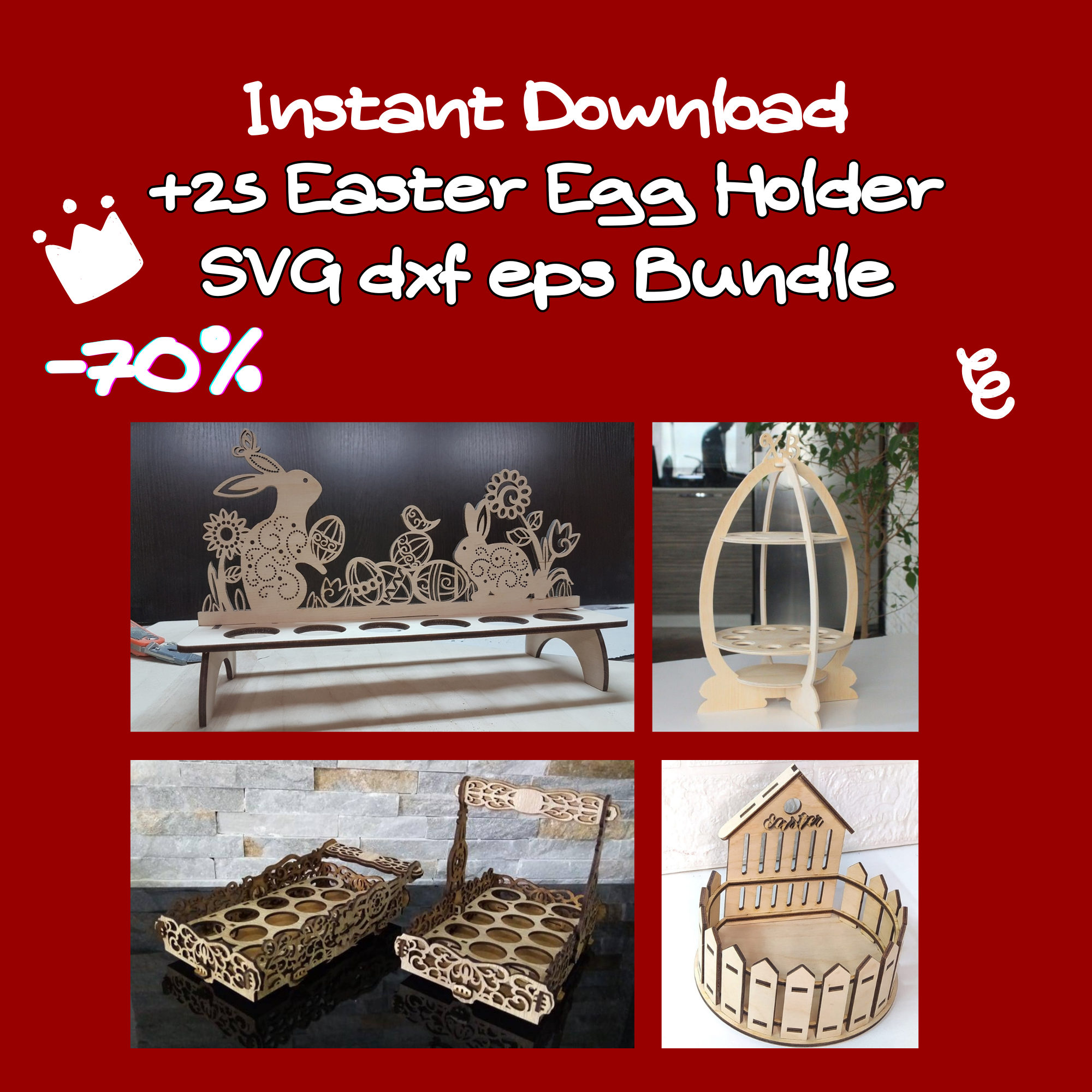25 Easter Egg Holder SVG Files | Laser Cut Easter Decoration Bundle (Digital Download)