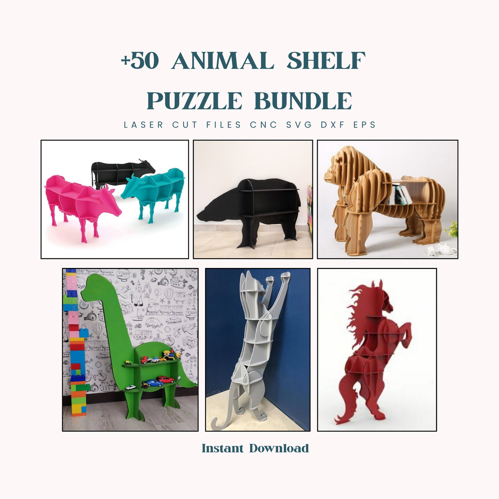 50 Animal Shelf Puzzle SVG Files | Laser Cut CNC Wooden Shelves (Digital Download)