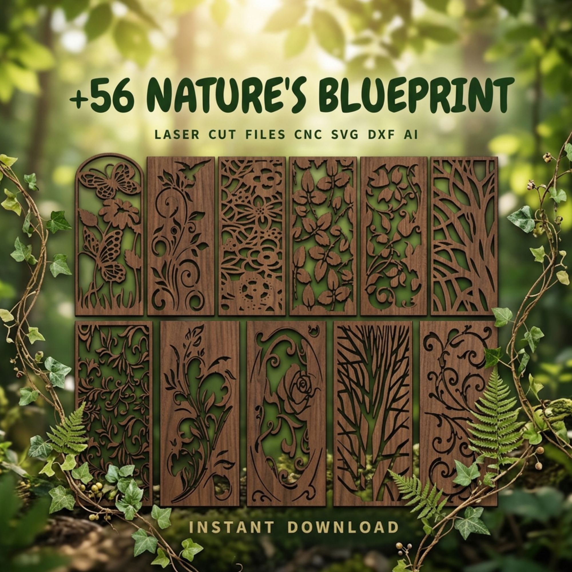 forest wall art SVG DXF AI File | Laser Cut Tree Line Wall Art | CNC Wood Panel Instant Download