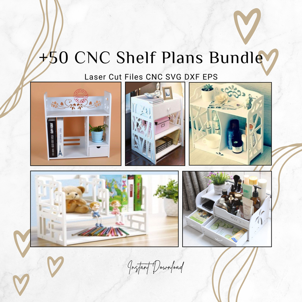 50+ CNC Storage Shelf Bundle | Laser Cut Storage Designs (svg, dxf)