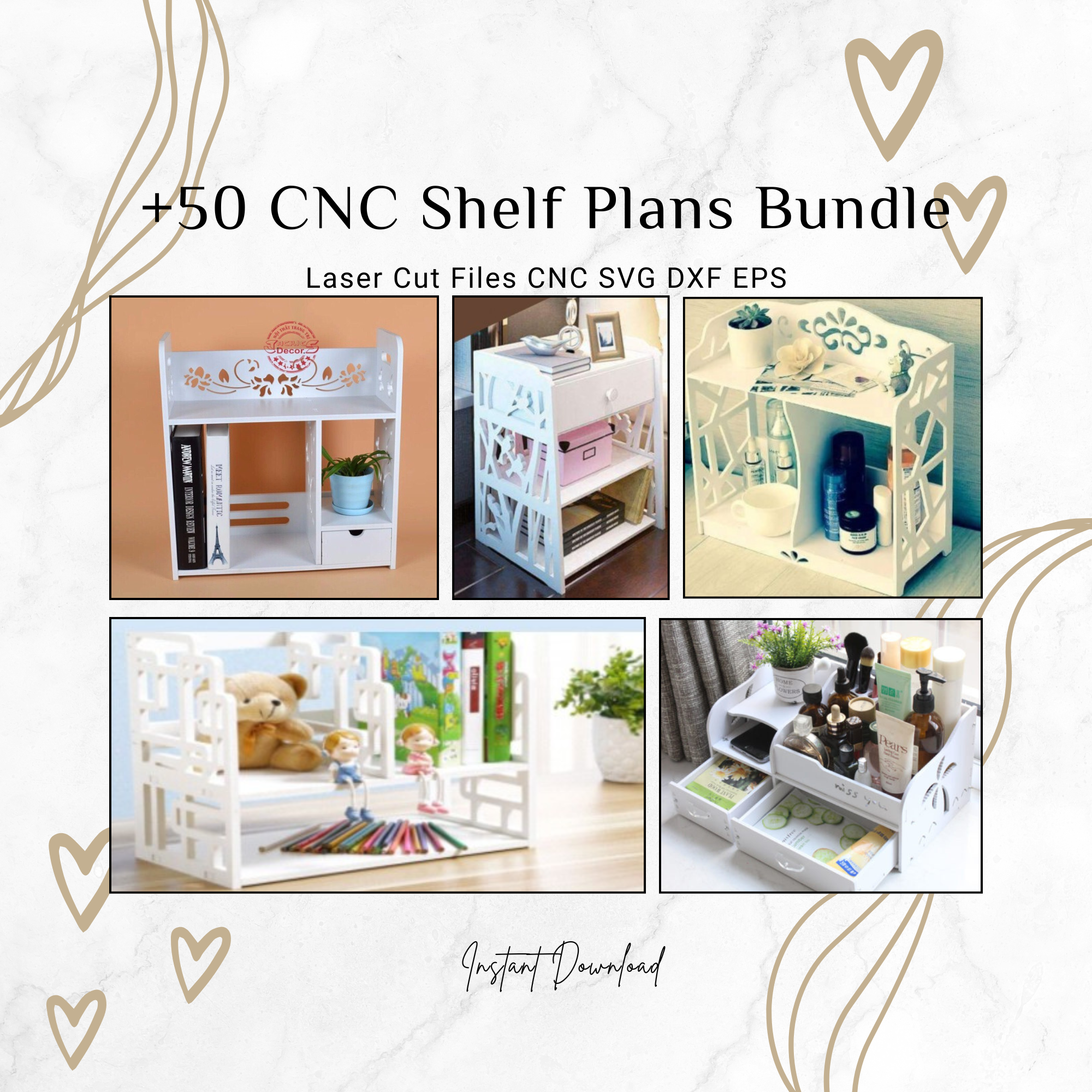 50+ CNC Storage Shelf Bundle | Laser Cut Storage Designs (svg, dxf)
