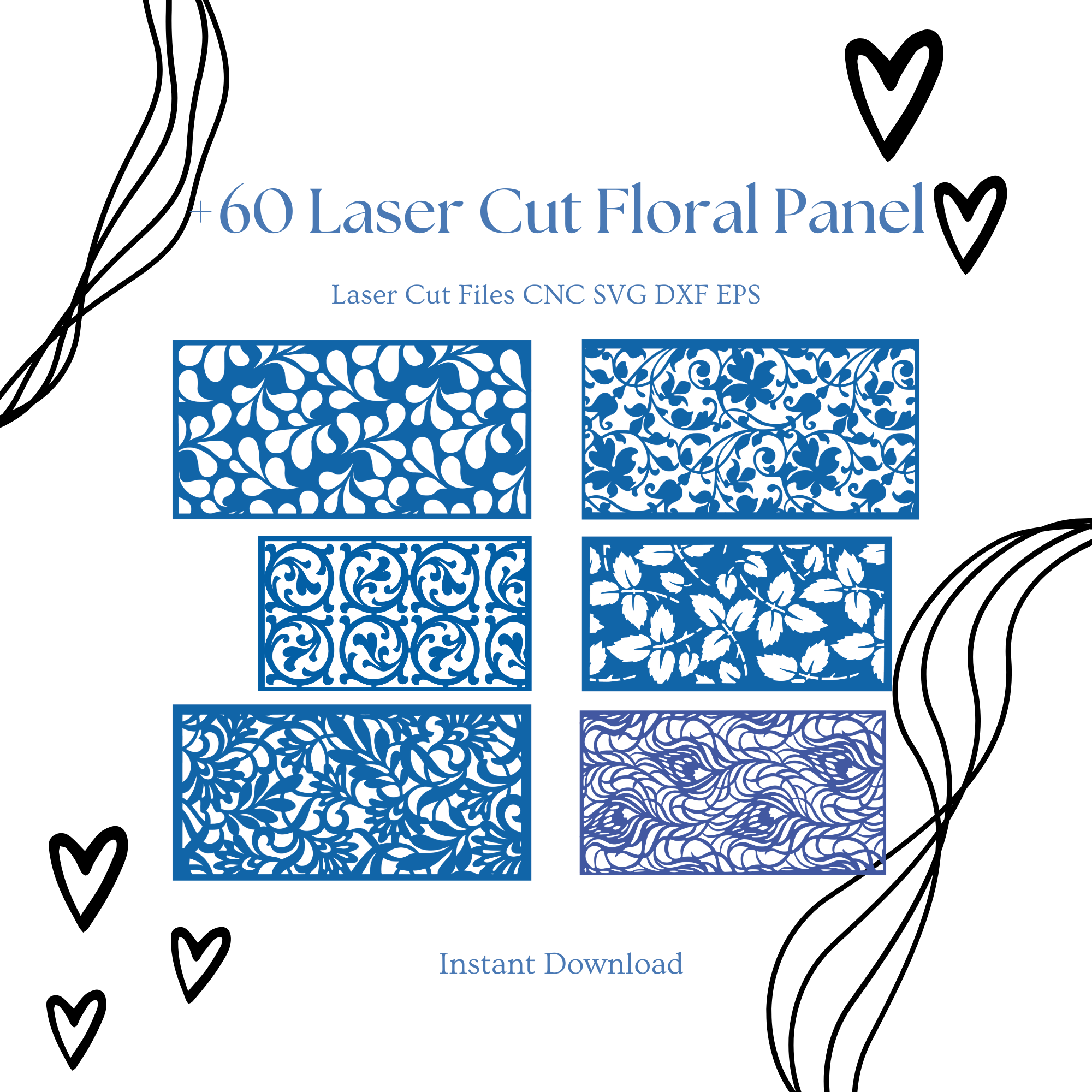 60 Floral Panel Laser Cut Files Bundle | Decorative Wall Screen SVG (Digital Download)