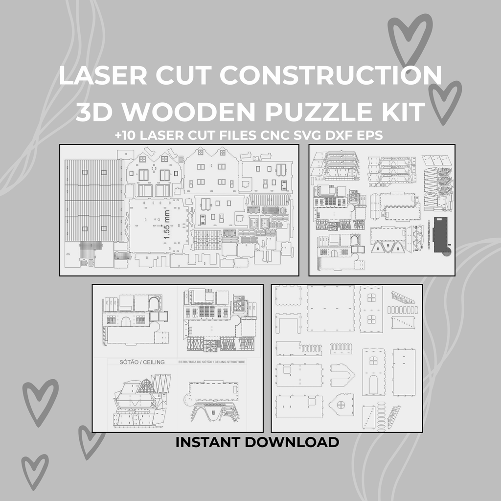 10 Dollhouse Laser Cut Files | 3D Wooden Puzzle Kit (SVG, DXF, EPS)