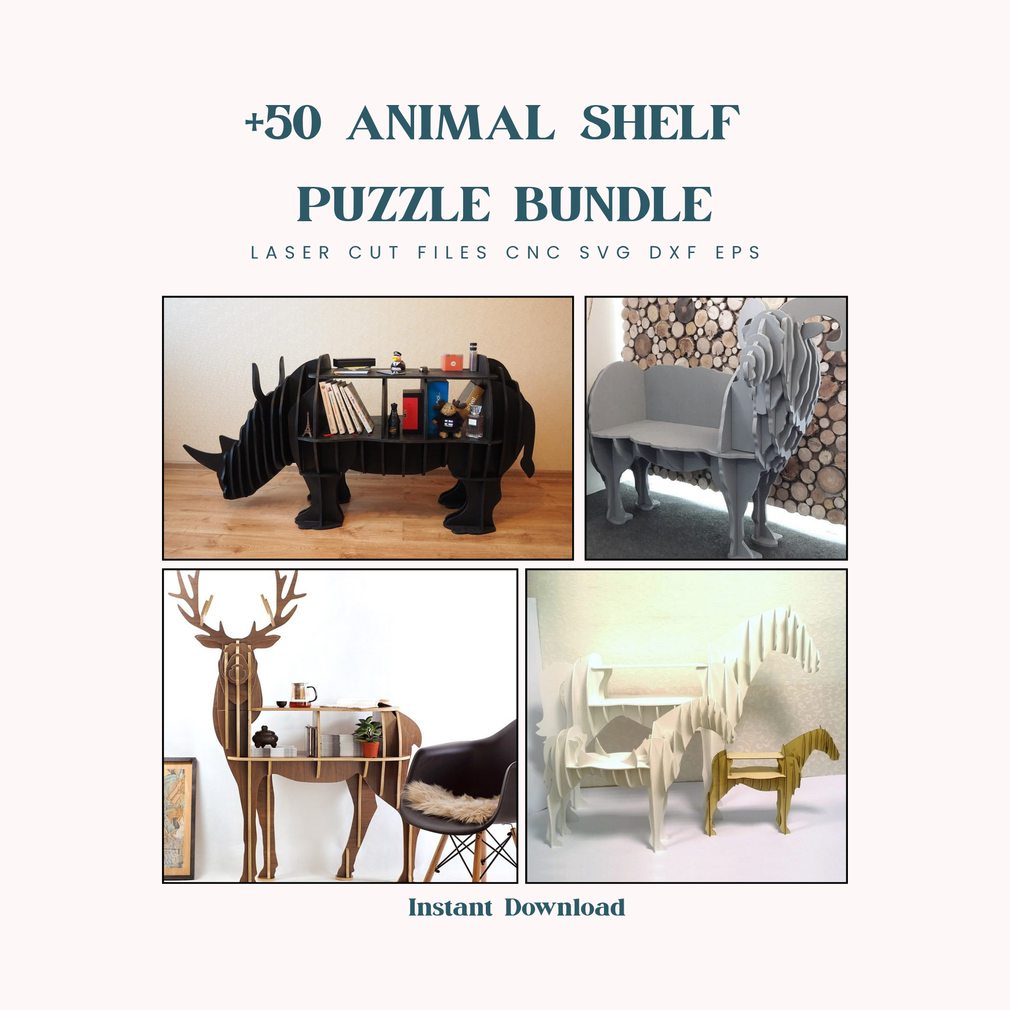 50 Animal Shelf Puzzle SVG Files | Laser Cut CNC Wooden Shelves (Digital Download)