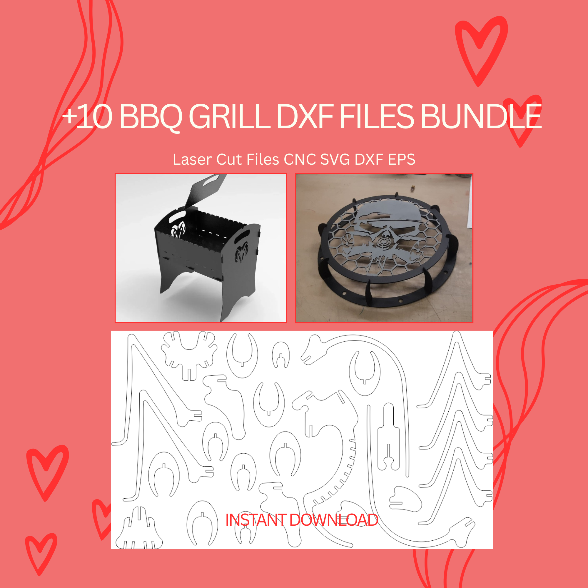 +10 BBQ Grill DXF Files | Metal CNC Plasma Bundle | Instant Download