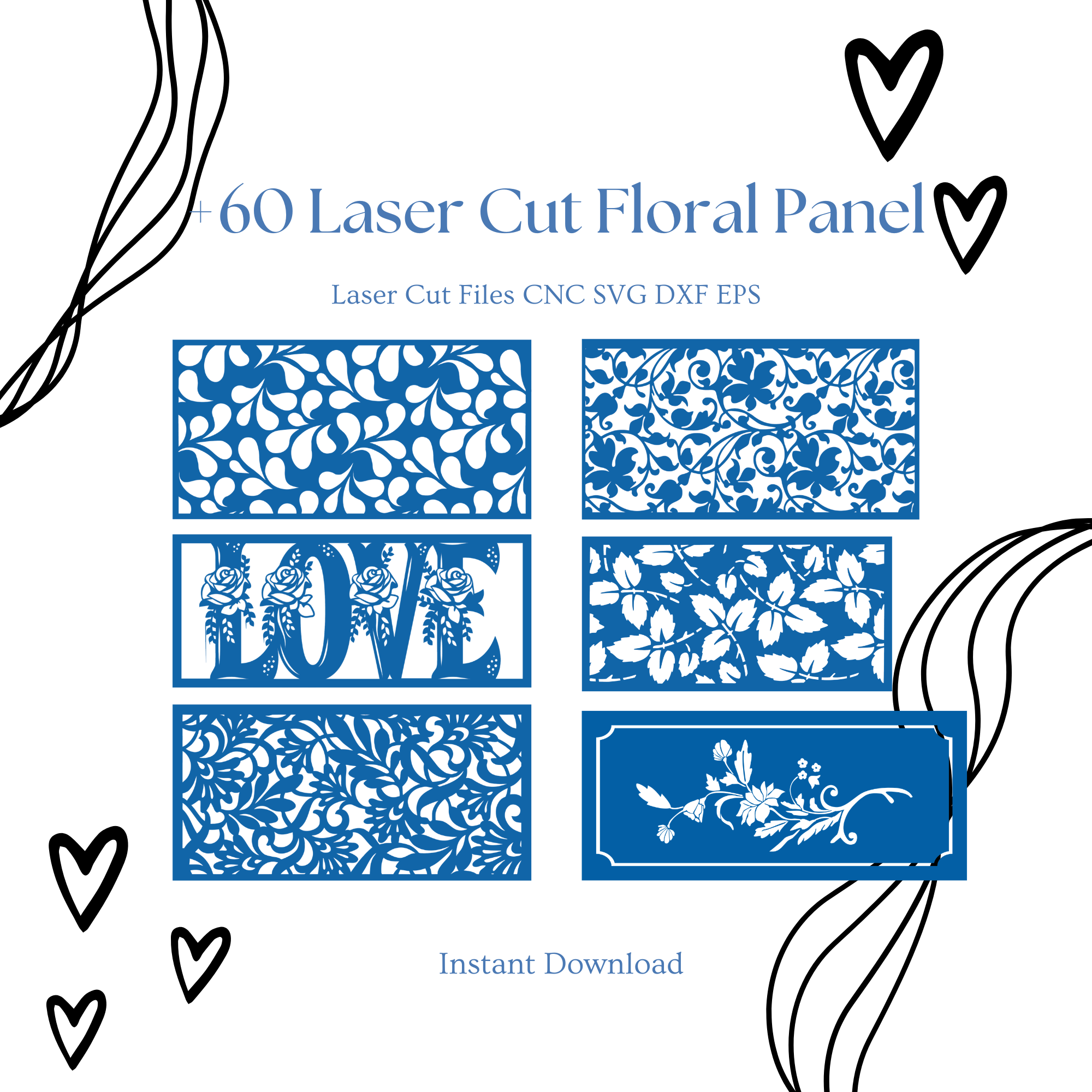 60 Floral Panel Laser Cut Files Bundle | Decorative Wall Screen SVG (Digital Download)