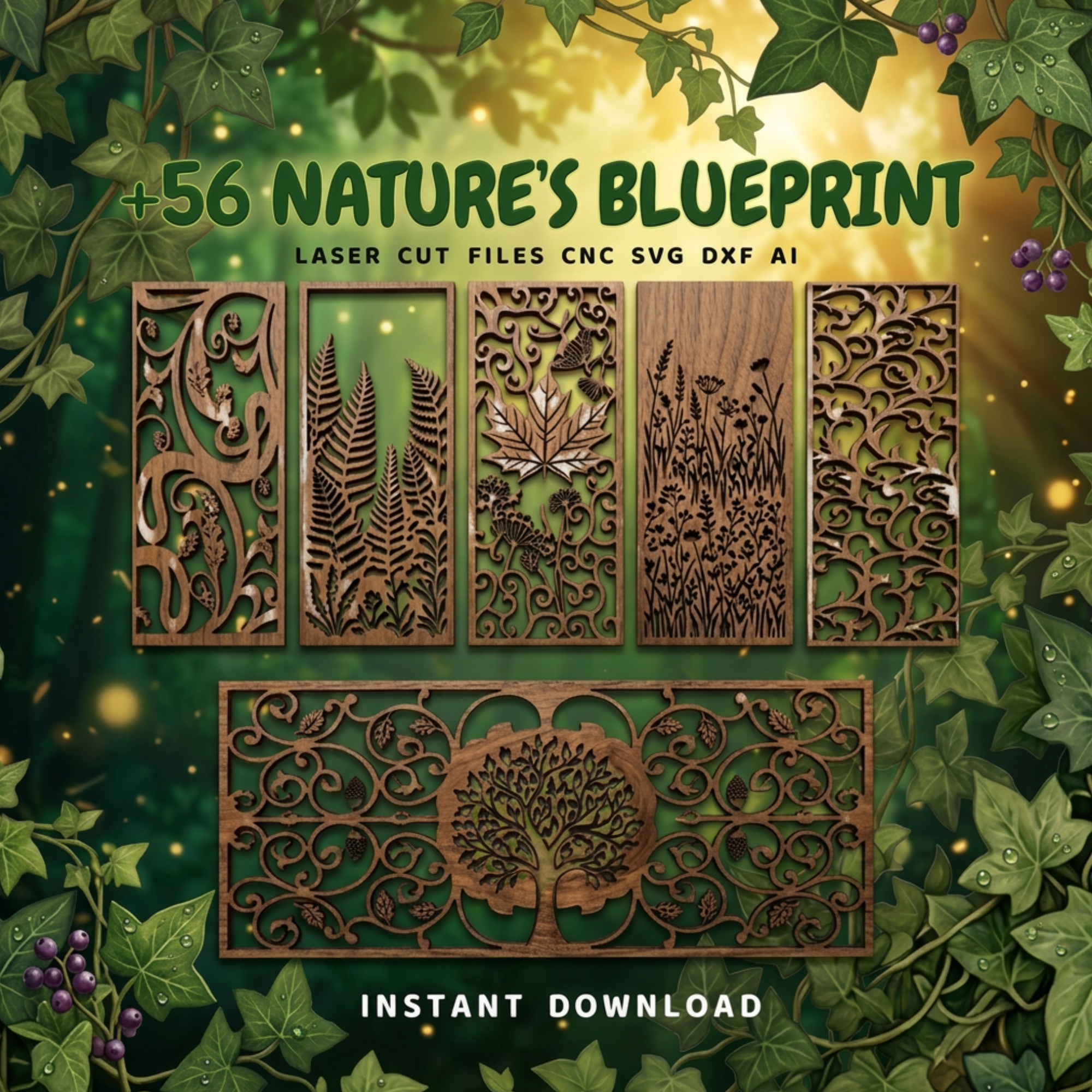 forest wall art SVG DXF AI File | Laser Cut Tree Line Wall Art | CNC Wood Panel Instant Download