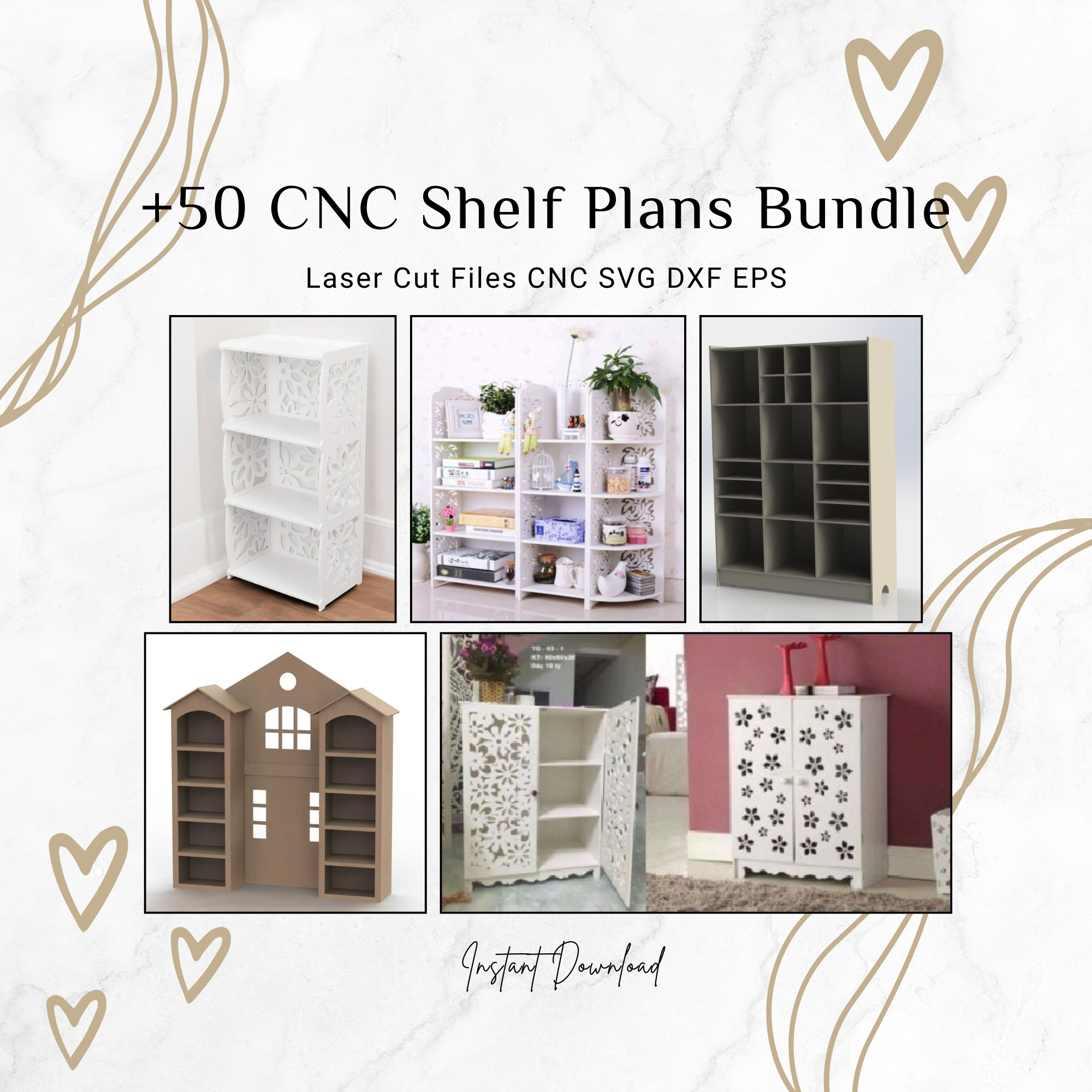 50+ CNC Storage Shelf Bundle | Laser Cut Storage Designs (svg, dxf)