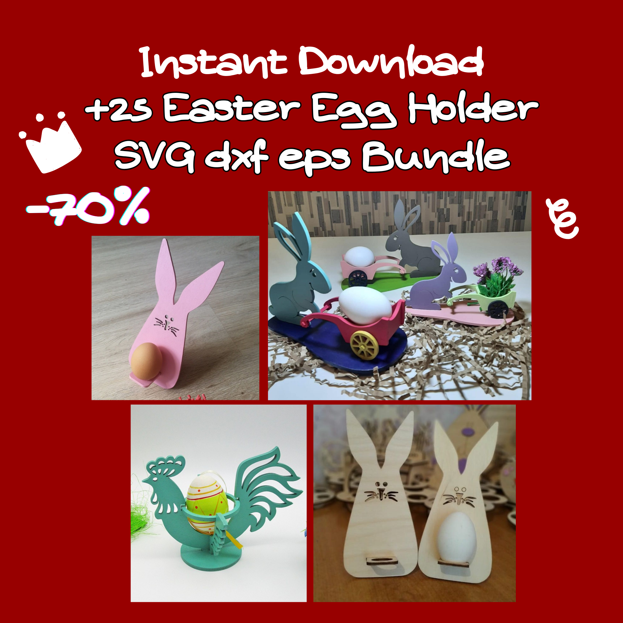 25 Easter Egg Holder SVG Files | Laser Cut Easter Decoration Bundle (Digital Download)