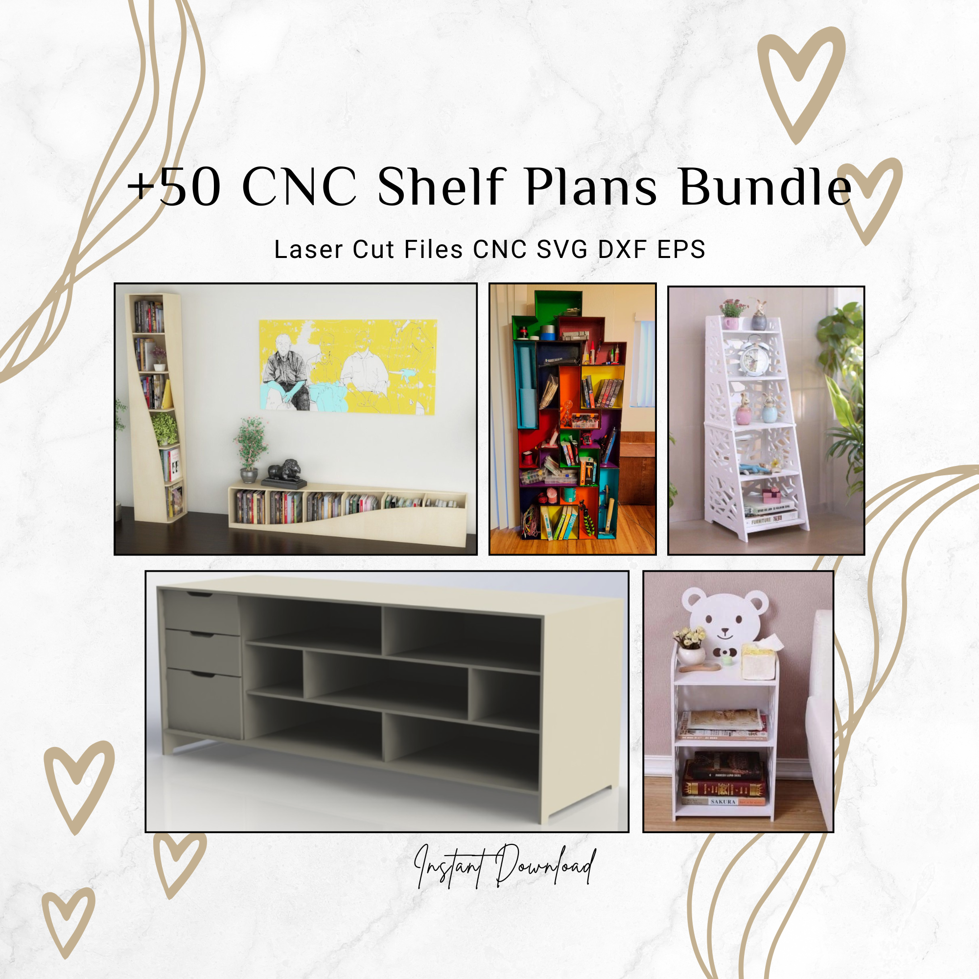 50+ CNC Storage Shelf Bundle | Laser Cut Storage Designs (svg, dxf)