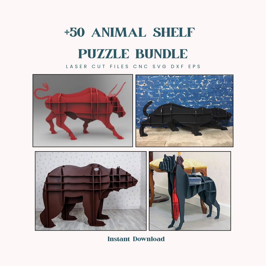 50 Animal Shelf Puzzle SVG Files | Laser Cut CNC Wooden Shelves (Digital Download)