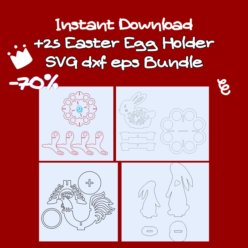 25 Easter Egg Holder SVG Files | Laser Cut Easter Decoration Bundle (Digital Download)